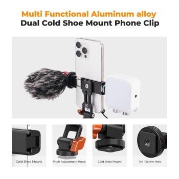 K&F Concept Phone Metal Clamp With Tripod Mount and Double Cold Shoe (KF31.094) Black